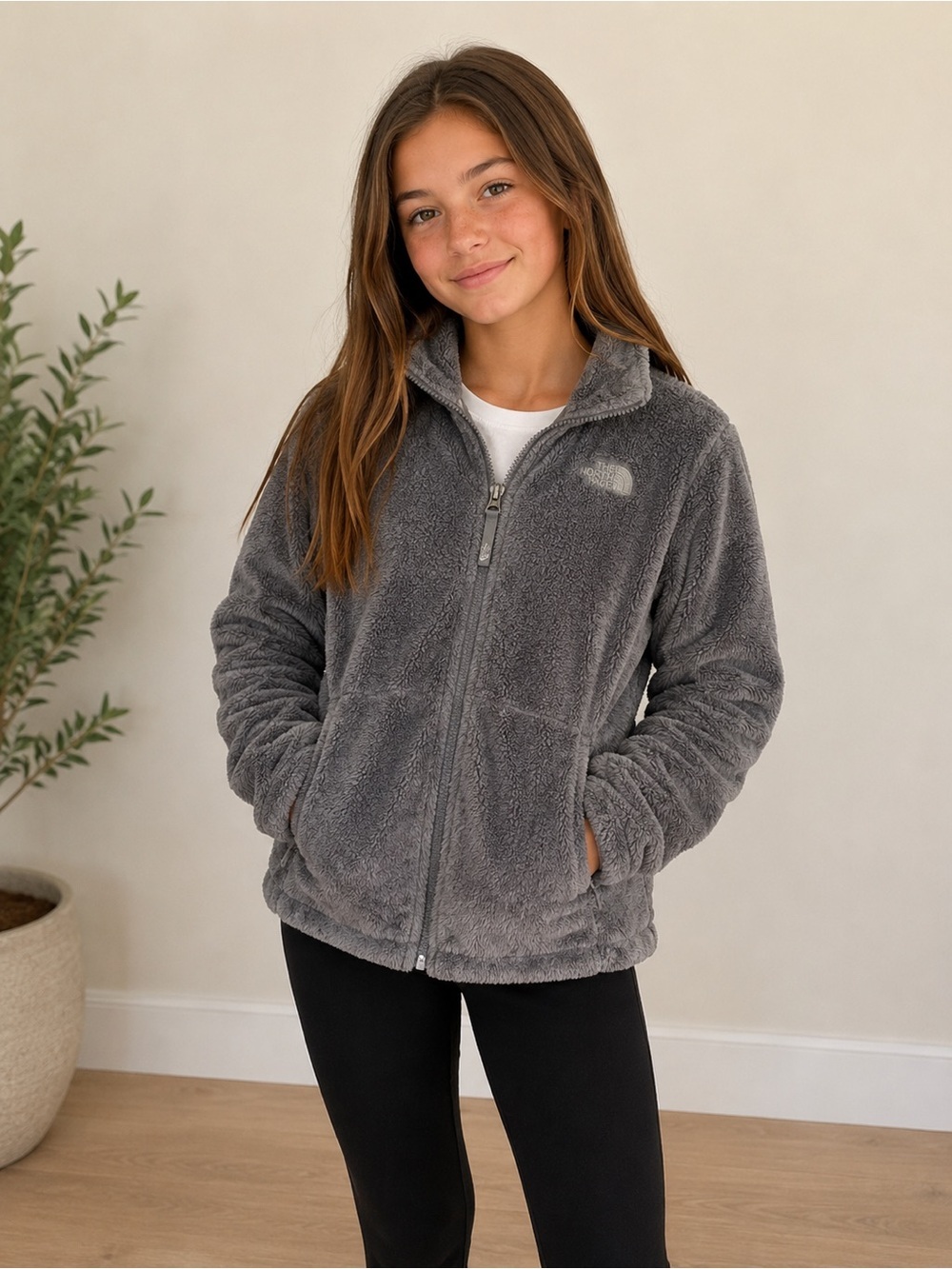 The North Face Fleece Jacket Gray Girls XL 18 Full Zip Cozy (Fits Women XS S)